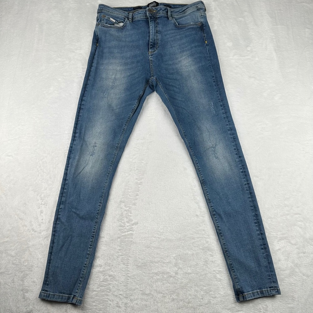 Superdry Spray On Skinny Jeans Mens 34x32 Blue Medium Wash M70000FPDS Distressed